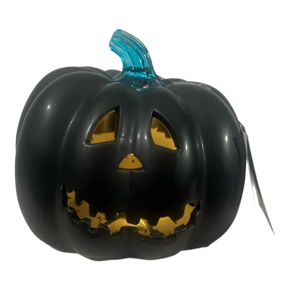 CERAMIC JACK-O-LANTERN HALLOWEEN PUMPKIN LIGHT UP BLACK BLUE‎ NEW!!